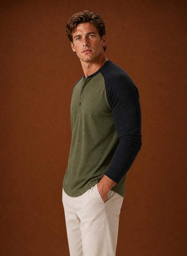 Men's Henley Shirt - Button-Placket Pullover