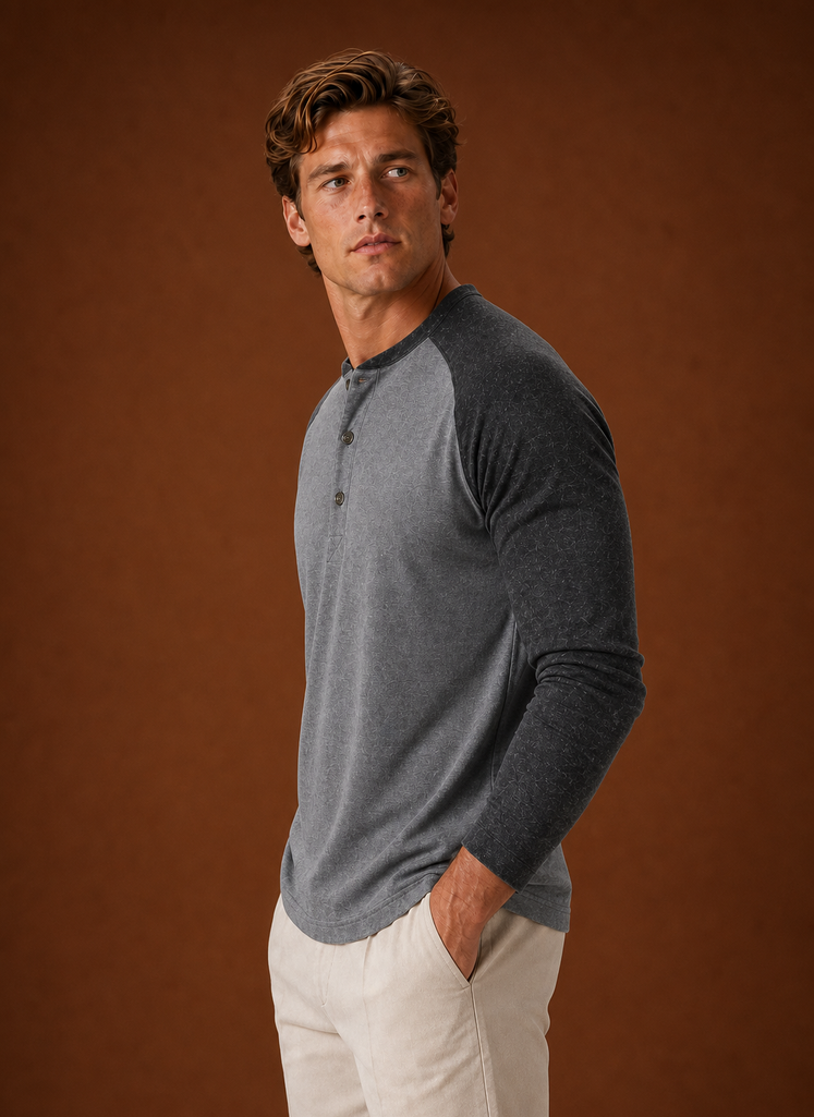 Men's Henley Shirt - Button-Placket Pullover