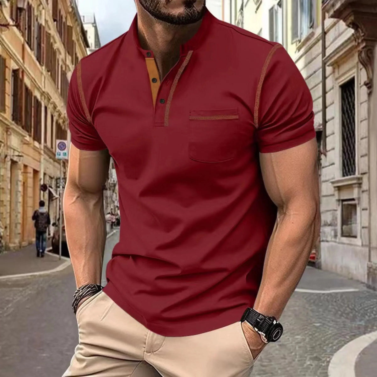 Heren polo Korte Mouw met Opstaande Kraag en Contrastbies