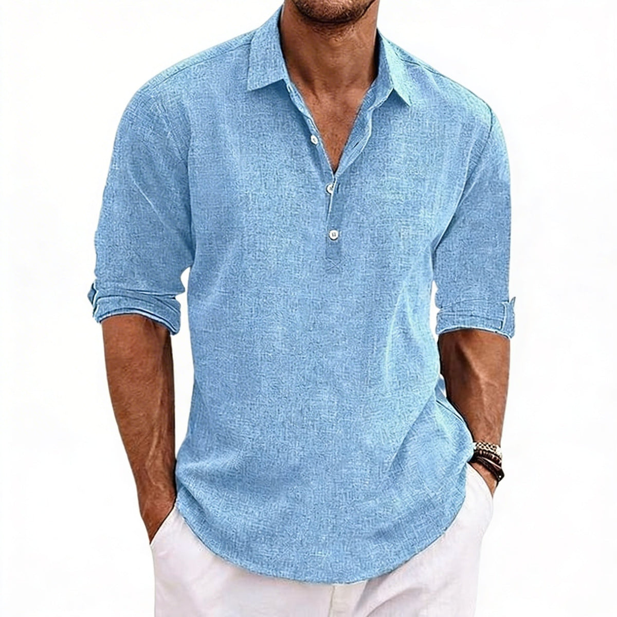 Polo Homme Manches Retroussées à Boutons