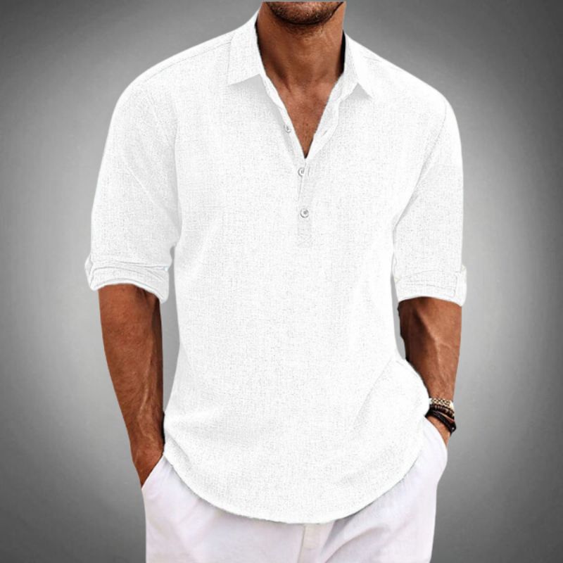 Heren Poloshirt met Omgeslagen Mouwen en Knoopplacket