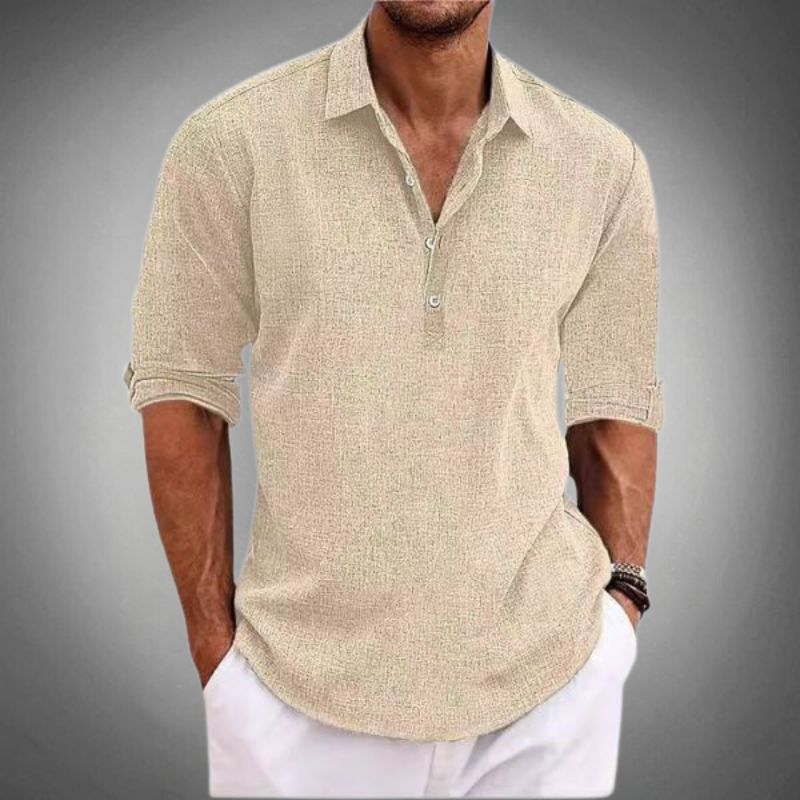 Heren Poloshirt met Omgeslagen Mouwen en Knoopplacket