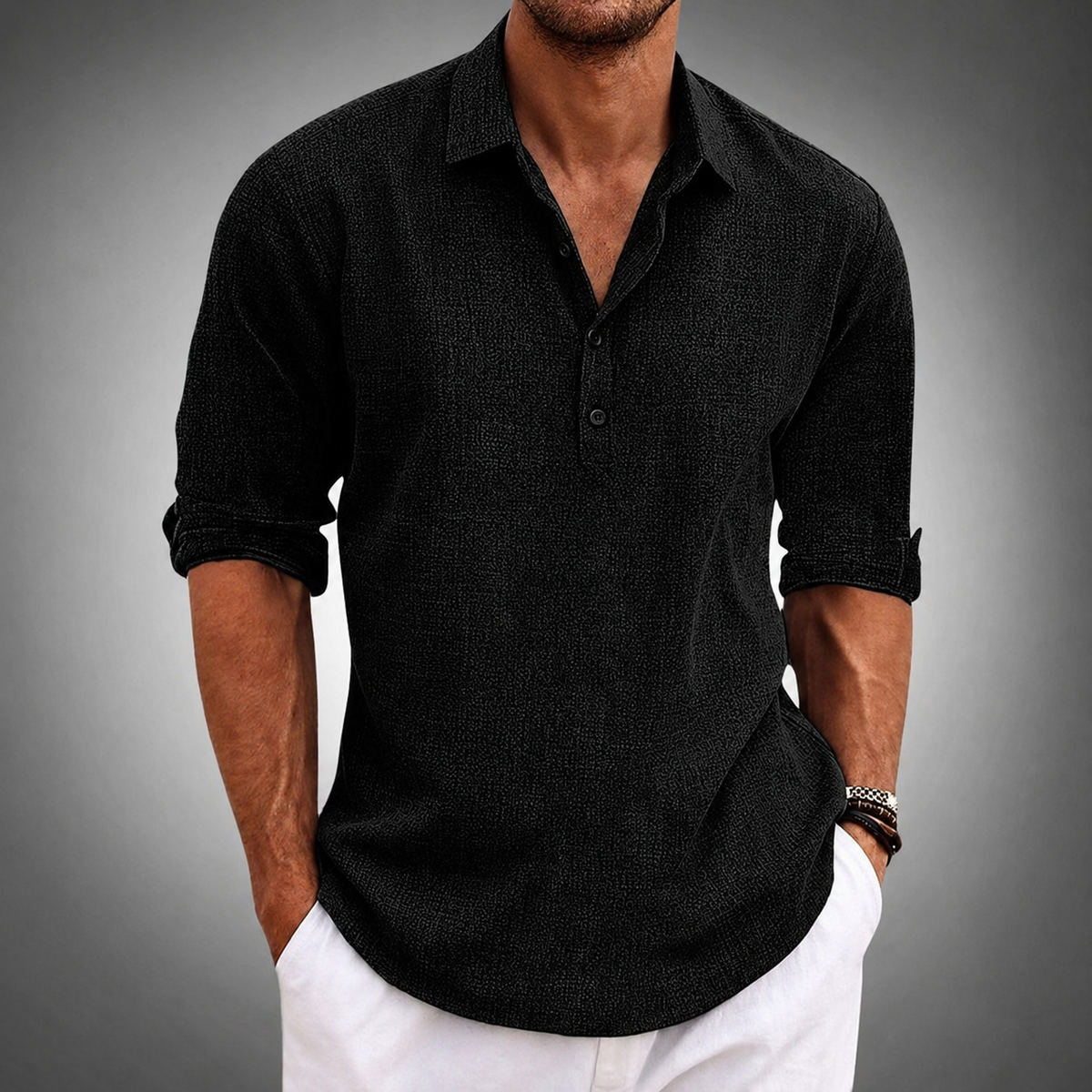 Heren Poloshirt met Omgeslagen Mouwen en Knoopplacket