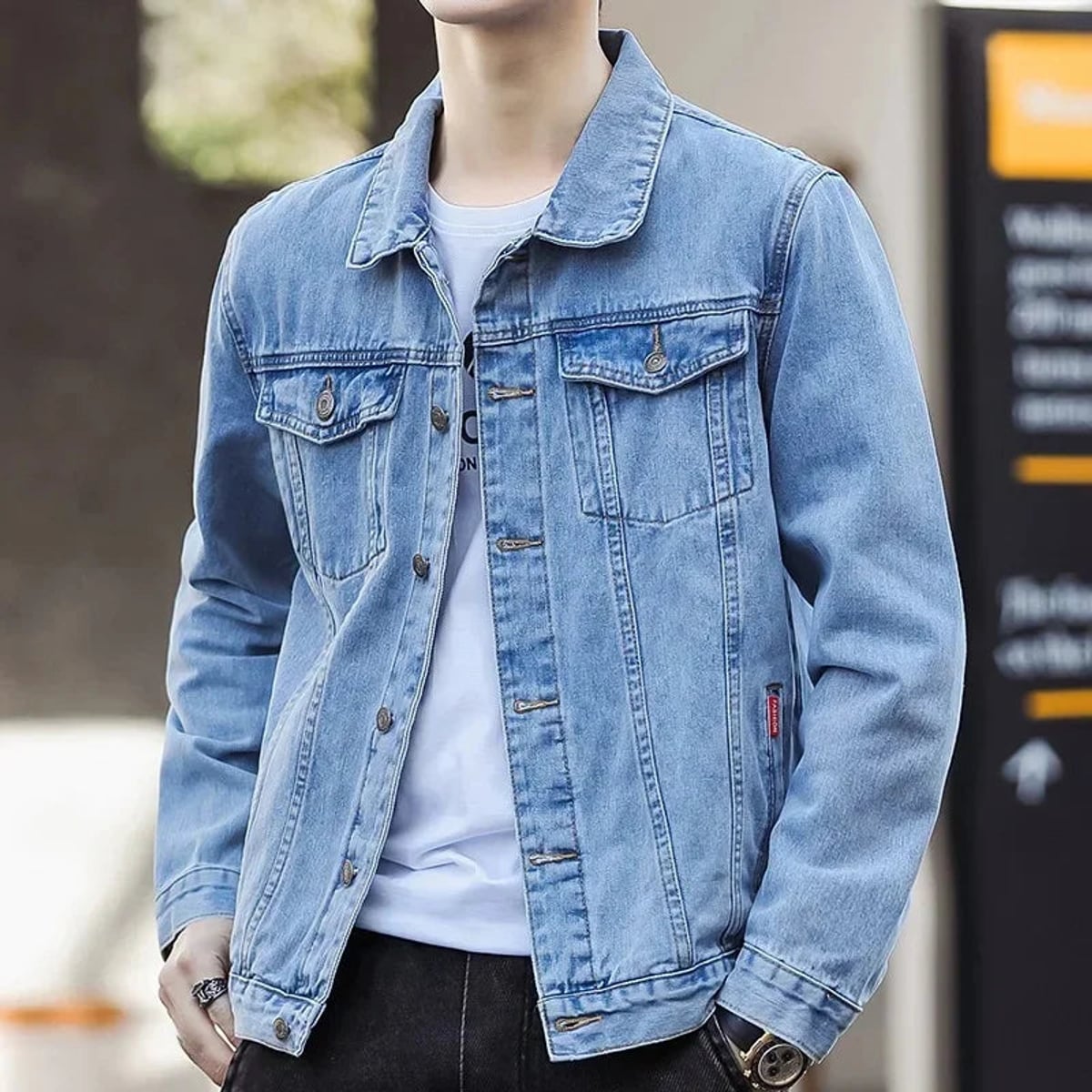 Heren Relaxed Fit Trucker Jacket met Knoopsluiting