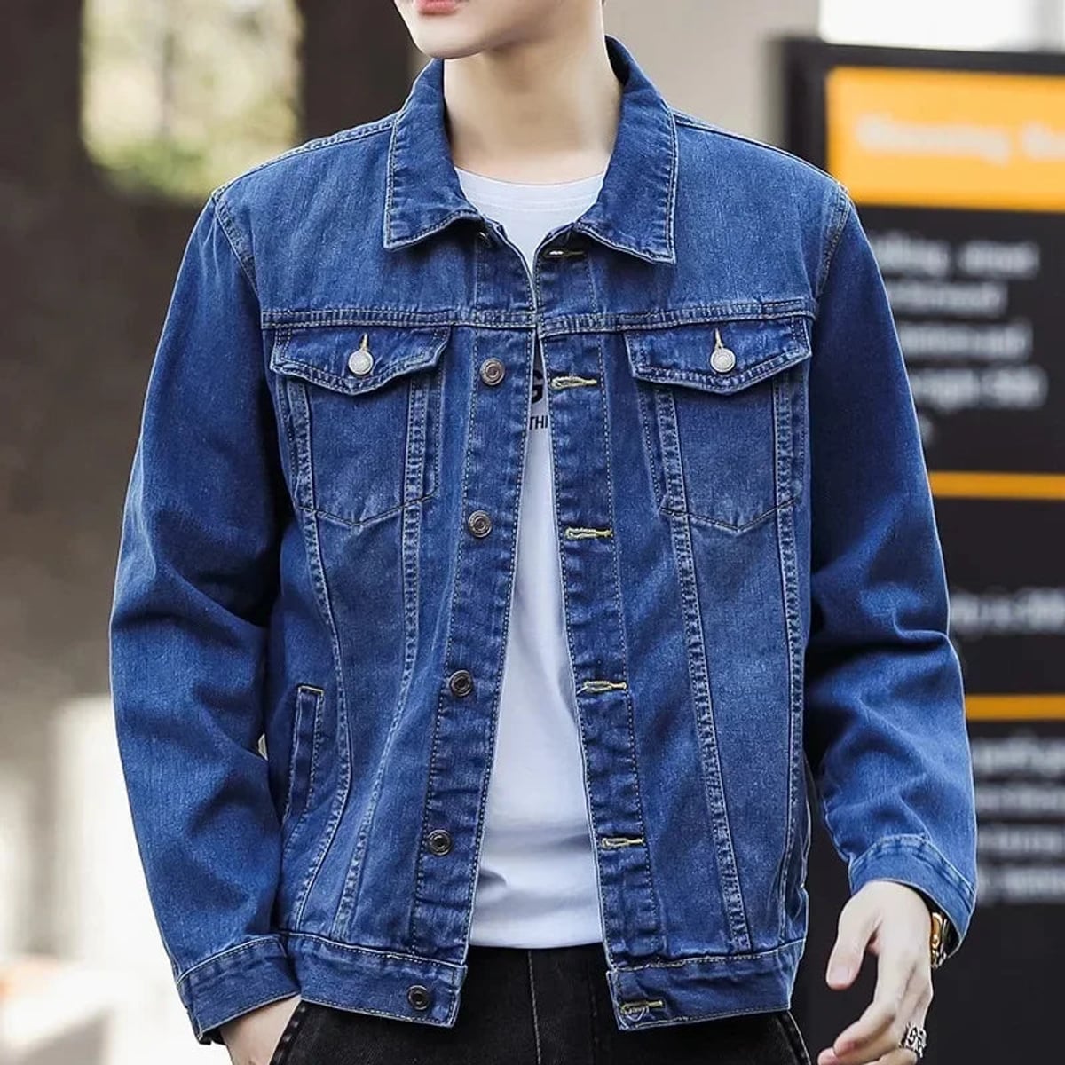 Heren Relaxed Fit Trucker Jacket met Knoopsluiting