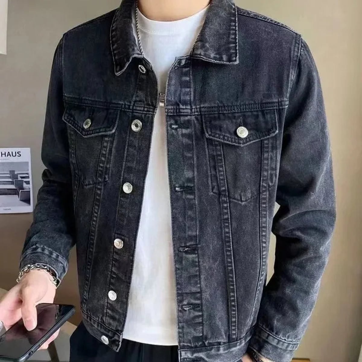 Heren Relaxed Fit Trucker Jacket met Knoopsluiting