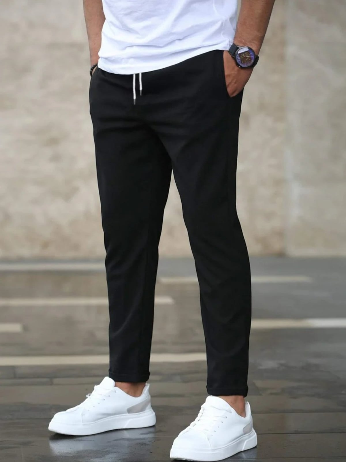 Heren Slim Fit Broek met Elastische Band