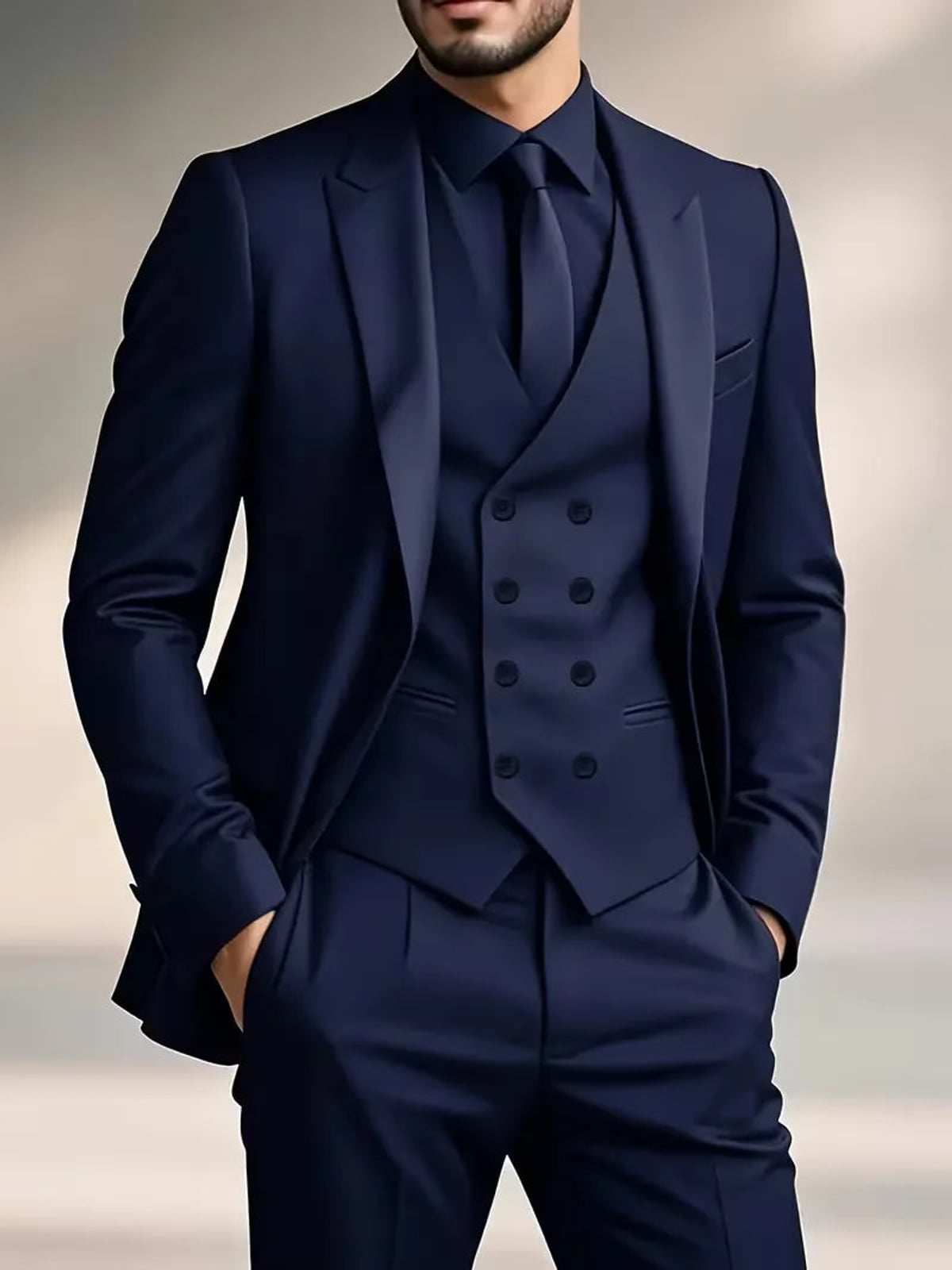 Heren Slim Fit Driedelig Pak met Gilet