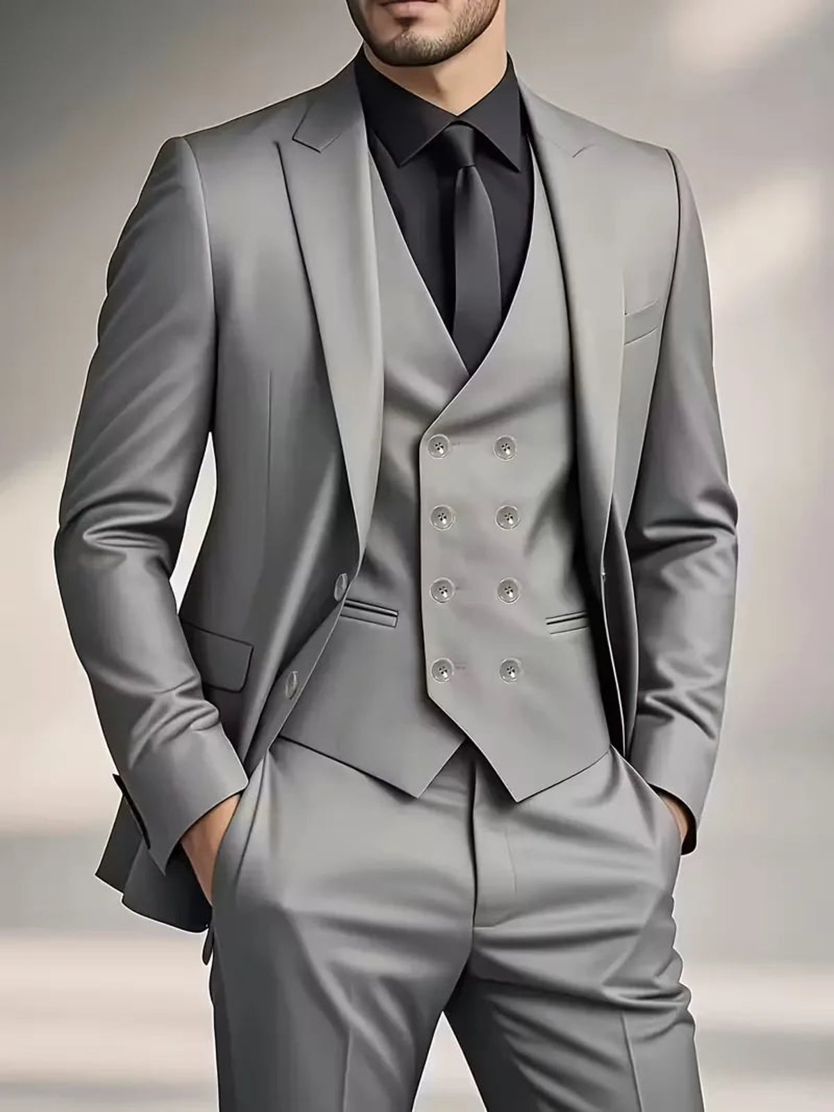 Heren Slim Fit Driedelig Pak met Gilet