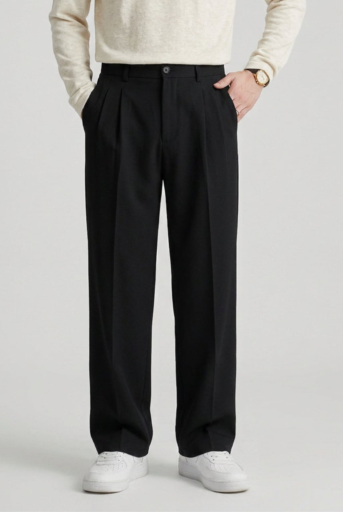 Heren Wijde Broek met Hoge Taille en Plooien