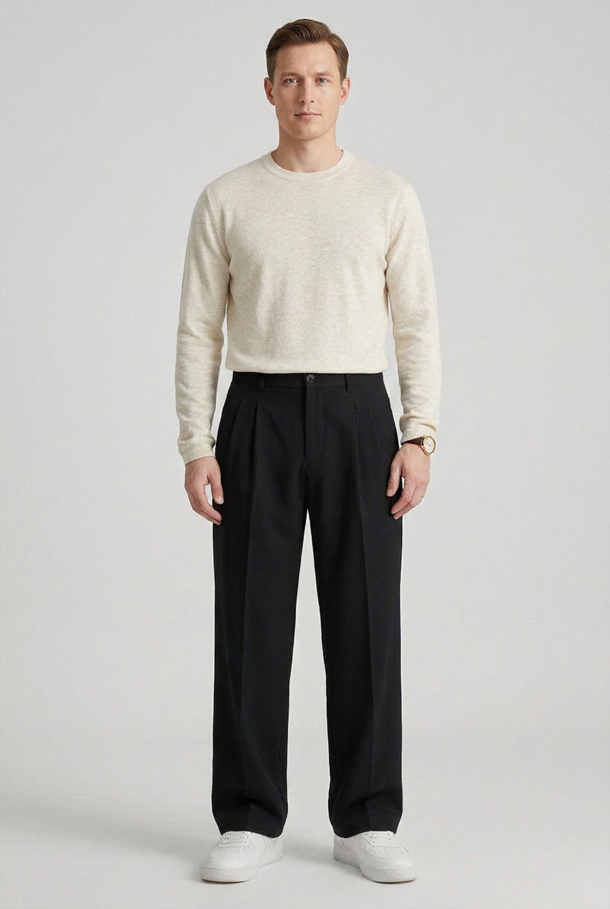 Heren Wijde Broek met Hoge Taille en Plooien