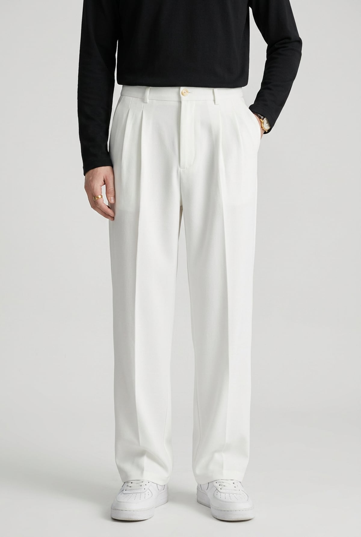 Heren Wijde Broek met Hoge Taille en Plooien
