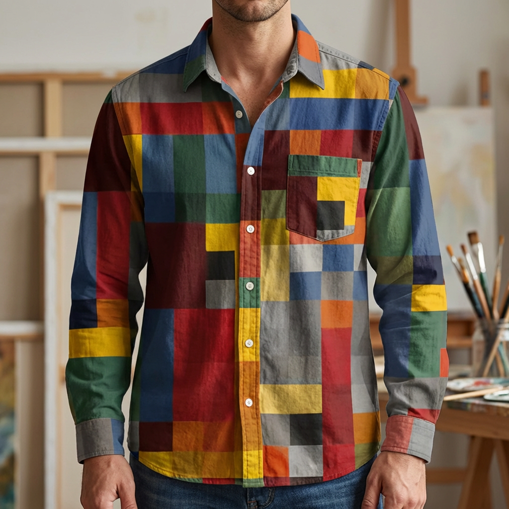Chemise Homme Imprimé Patchwork Multicolore