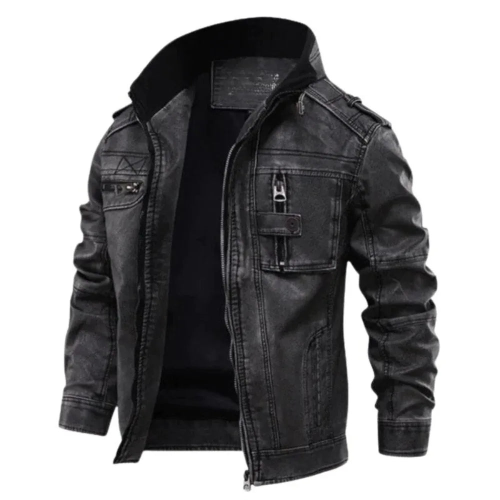 Veste en Cuir Col Mandarin Homme
