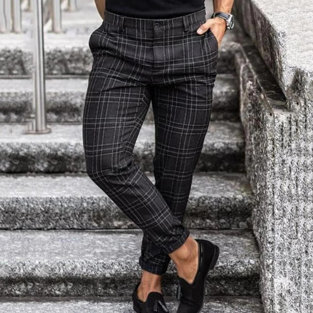 Geruite slim fit zakelijke broek voor heren