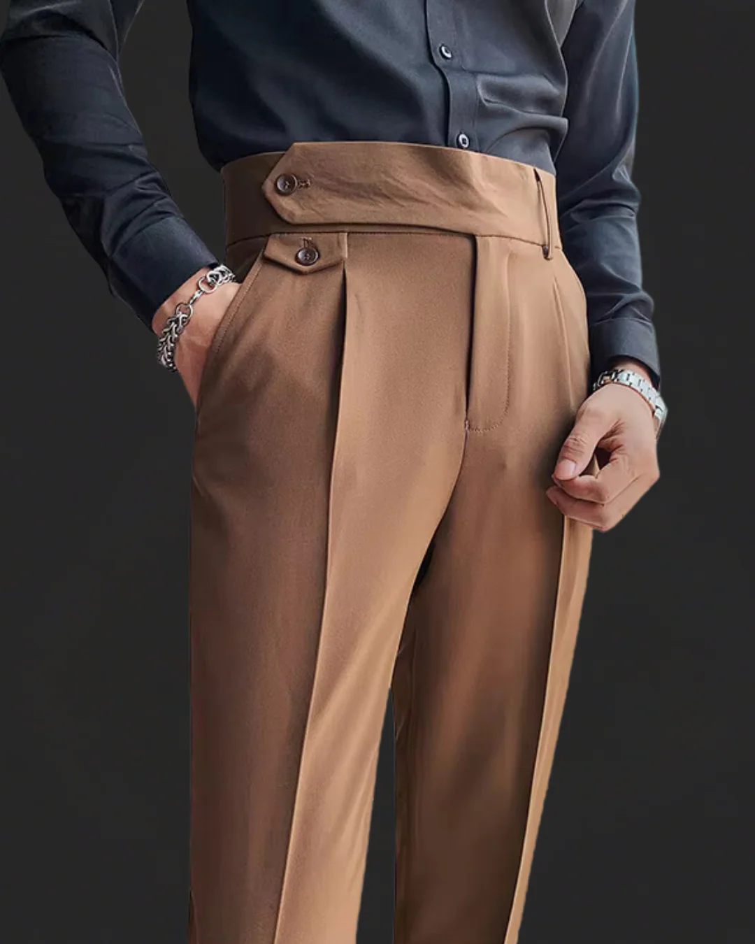 Heren zakelijke broek met rechte pijpen en hoge taille
