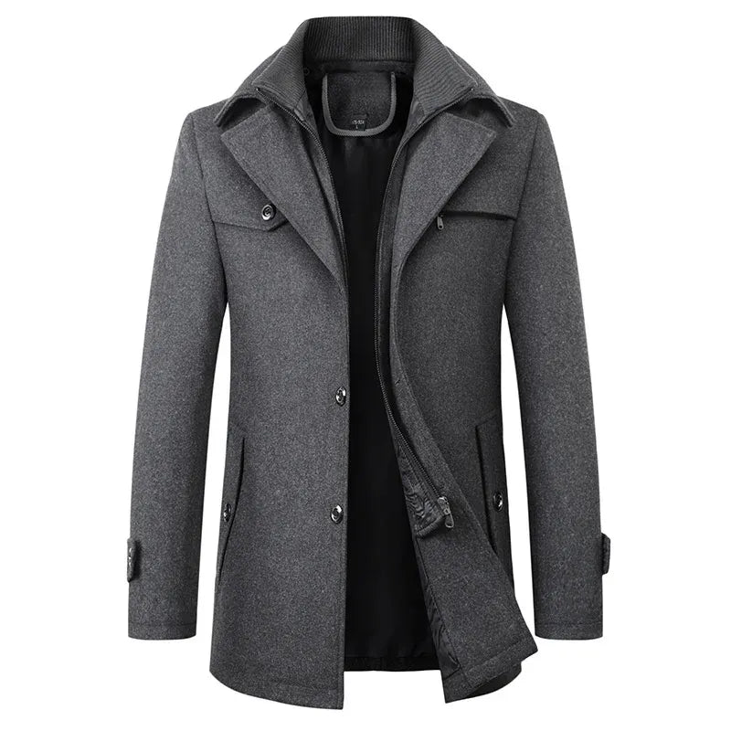 Manteau en laine mélangée à col double homme