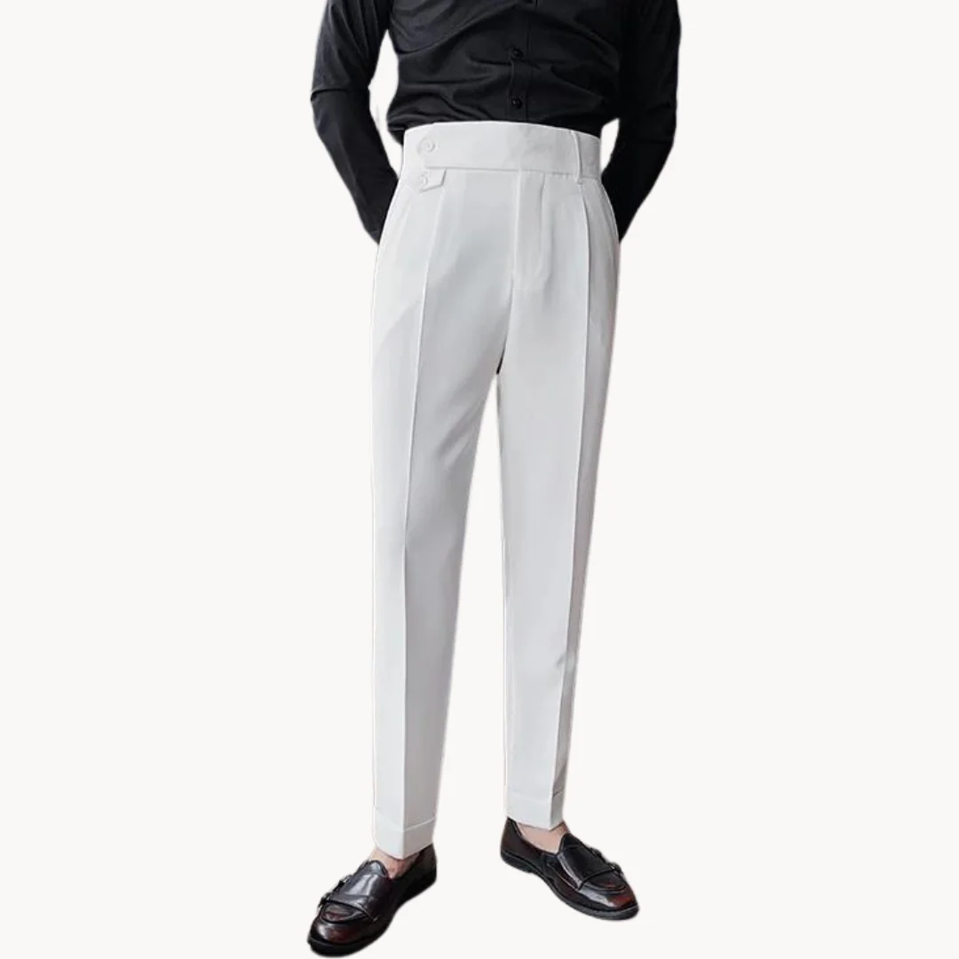 Heren zakelijke broek met rechte pijpen en hoge taille