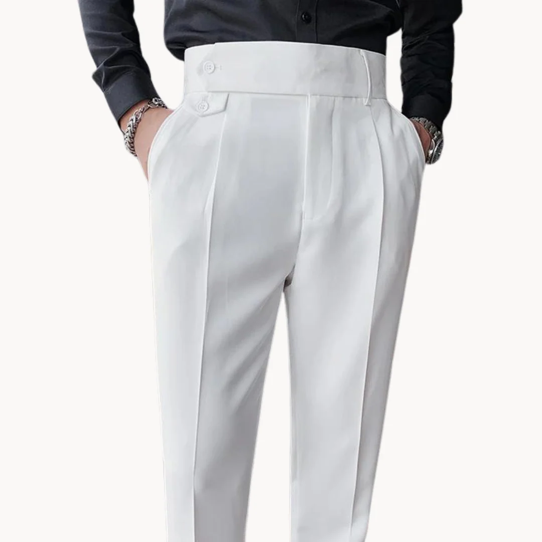 Heren zakelijke broek met rechte pijpen en hoge taille