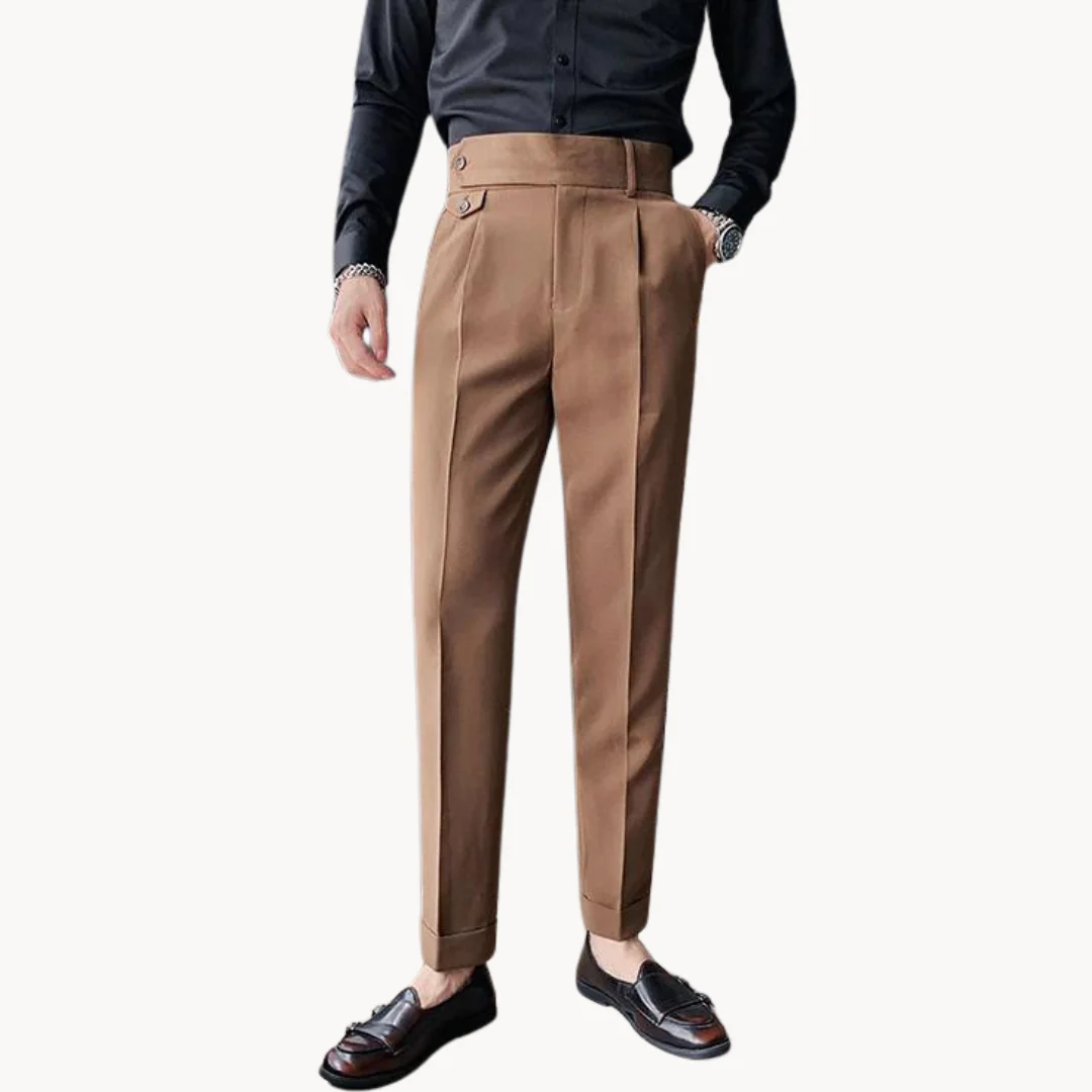 Heren zakelijke broek met rechte pijpen en hoge taille