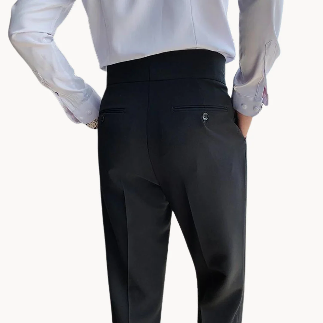 Heren zakelijke broek met rechte pijpen en hoge taille