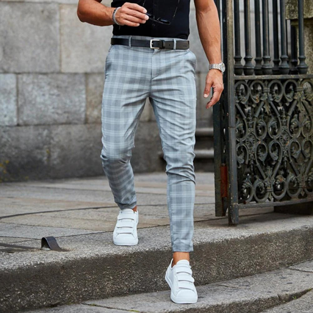 Geruite slim fit zakelijke broek voor heren