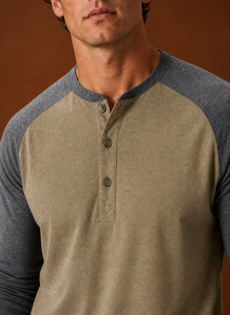 Men's Henley Shirt - Button-Placket Pullover