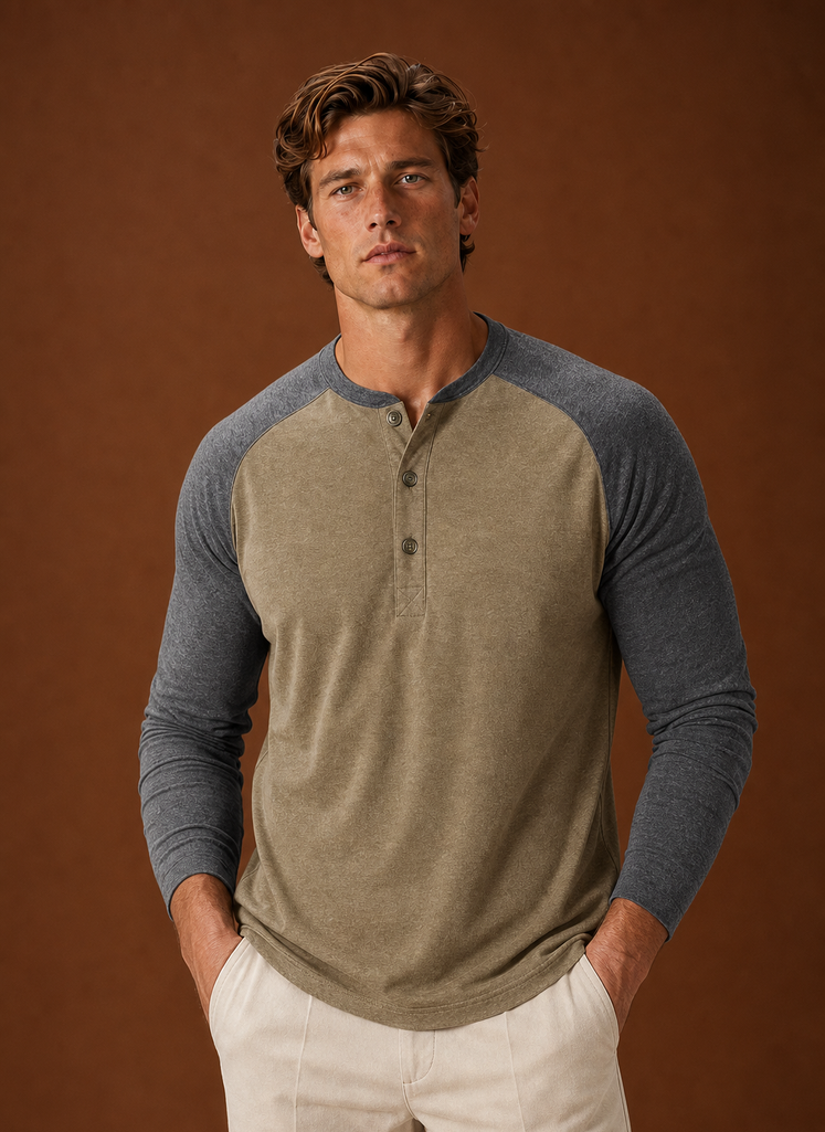 Men's Henley Shirt - Button-Placket Pullover