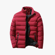 Men's Quilted Puffer Jacket with Stand Collar and Zip Pockets