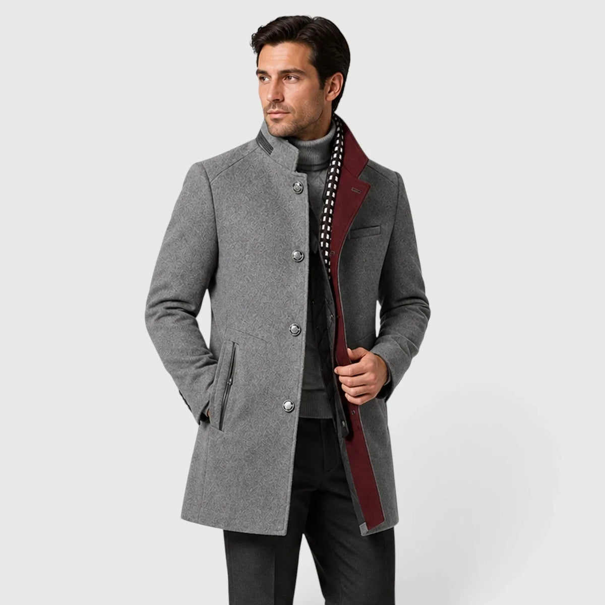 Manteau homme col officier en laine mélangée