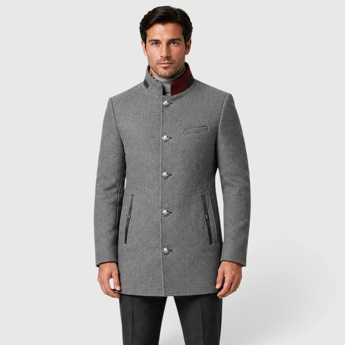 Manteau homme col officier en laine mélangée