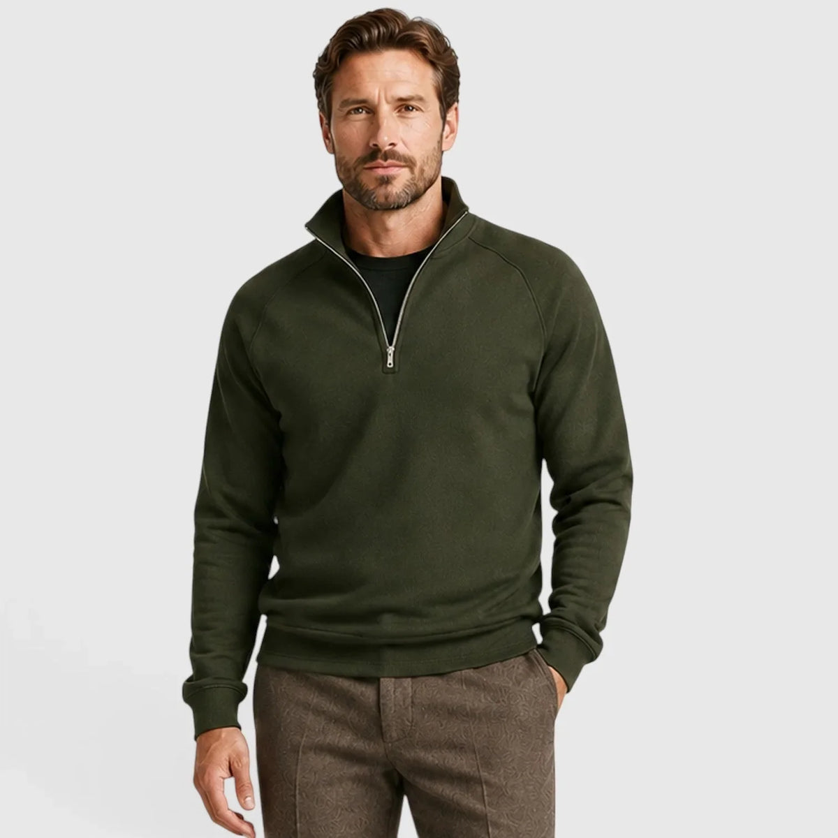 Pull Zippé Col Montant en Polaire, Coupe Ajustée