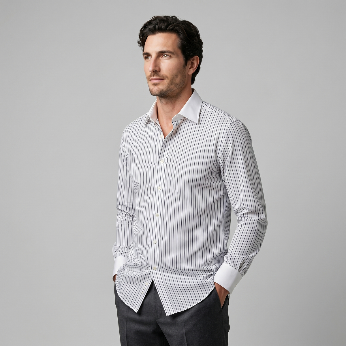 Chemise Rayée Coupe Slim Col Italien