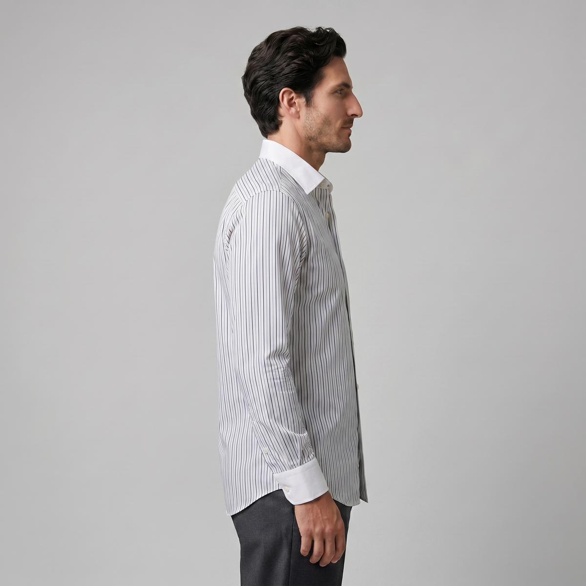 Chemise Rayée Coupe Slim Col Italien