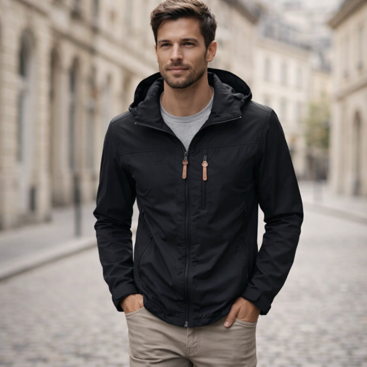Veste Homme Imperméable à Capuche Zippée