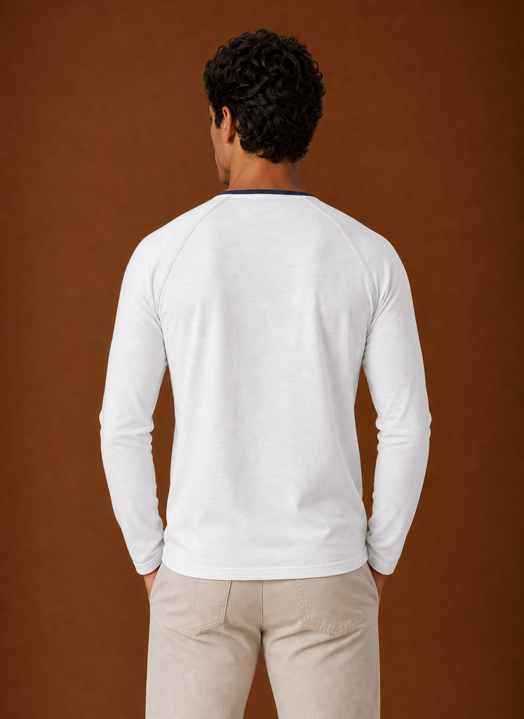Men's Henley Shirt - Raglan Long Sleeve Henley with Contrast Trim
