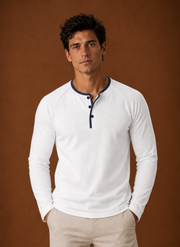Men's Henley Shirt - Raglan Long Sleeve Henley with Contrast Trim